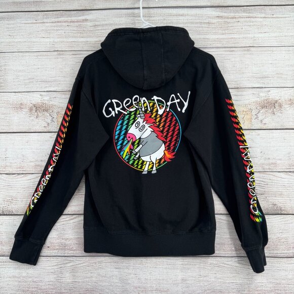Green Day Rainbow Unicorn Hoodie Sweatshirt Adult Size‎ Small Black - Picture 1 of 12
